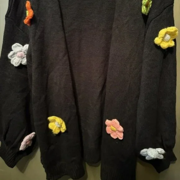 Retro Boho Floral Patched Drop Shoulder Open front Sweater Cardigan - NWOT - Picture 12 of 16